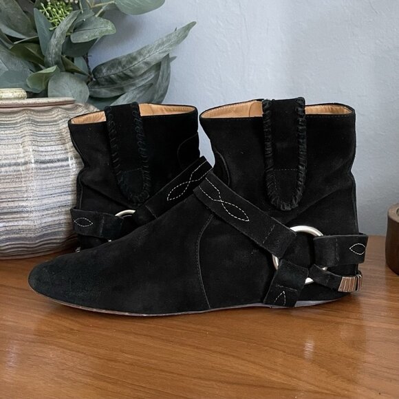 Isabel Marant Etoile Black Suede Leather Zip Ankle Boots Bootie EU 38 - Picture 1 of 10